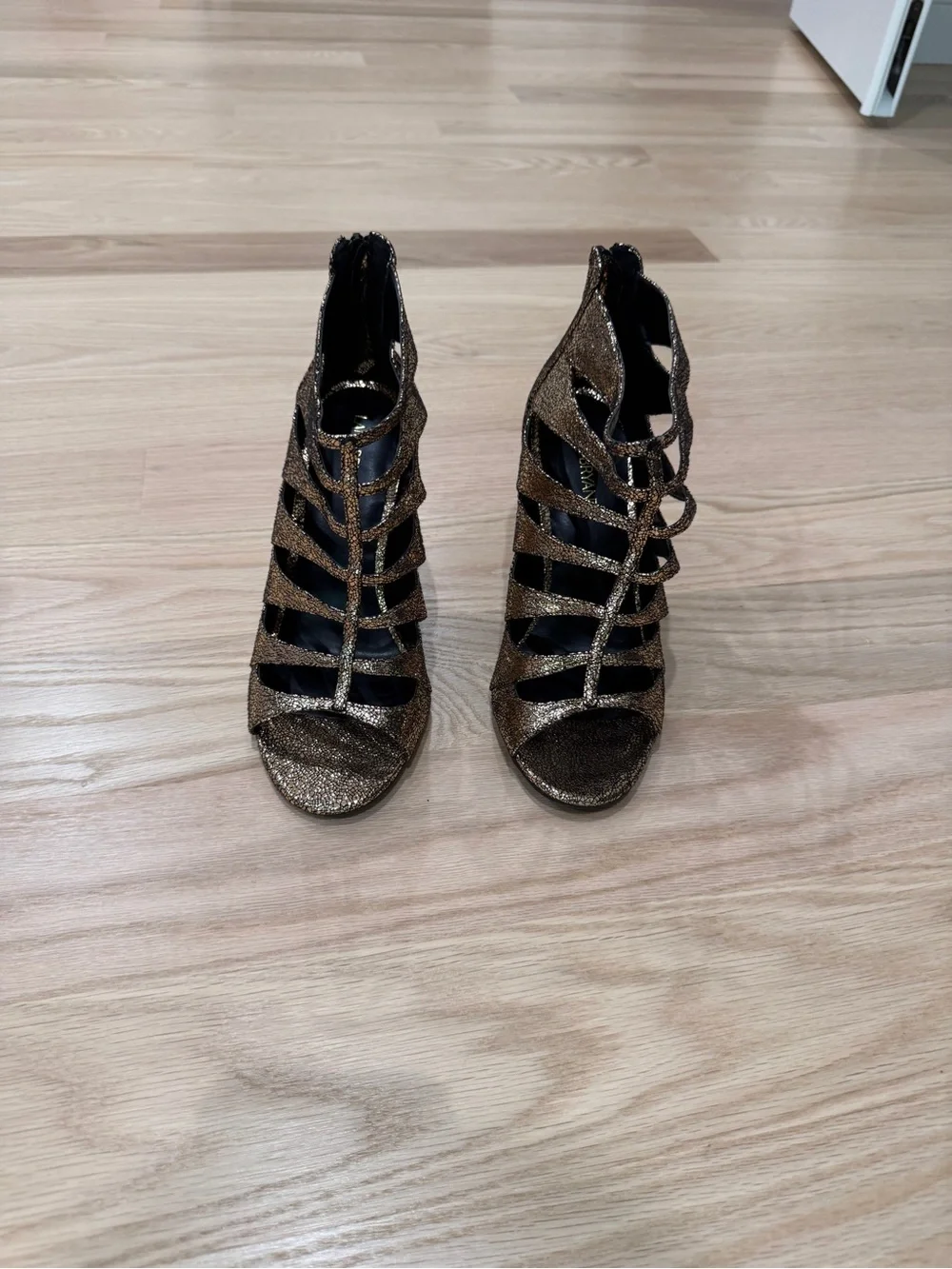 Lane Bryant Gold Glitter Strappy High Heel Sandals
